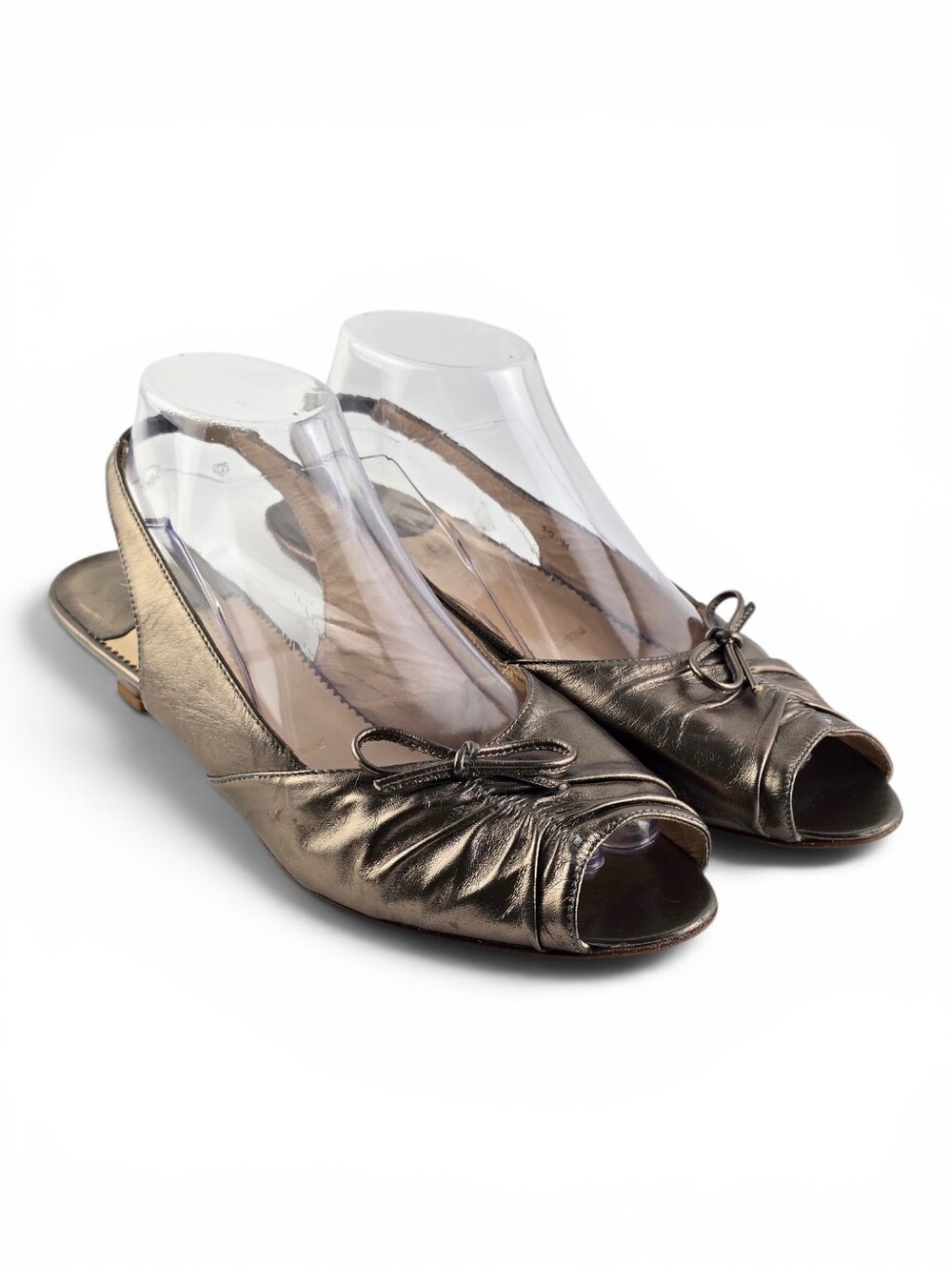 Amalfi Women's Metallic Leather Bow Peep Toe Slingback Kitten Heels Bronze 10 - Picture 2 of 16